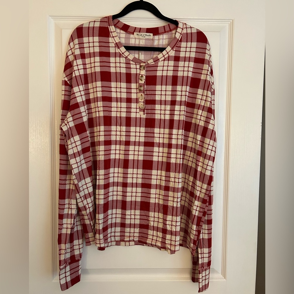 Plaid Long Sleeve Henley Jogger Set/Chrsitmas Winter Jammies